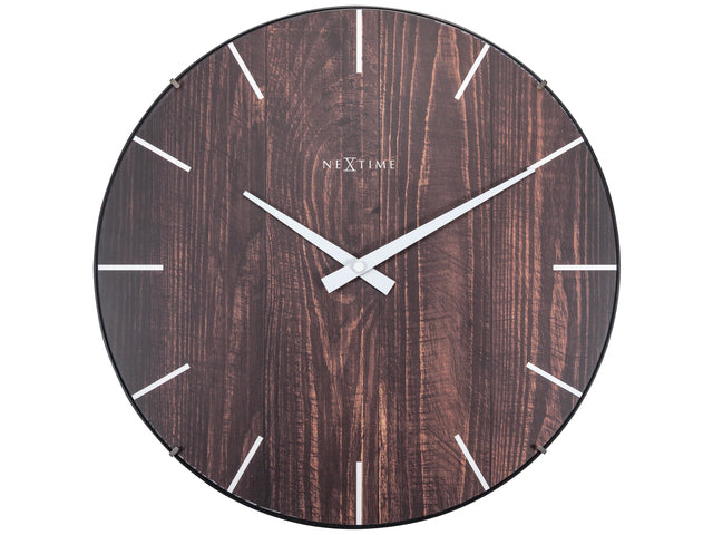 Wandklok Nextime Edge-Wood-Dome dia 35cm kunststof bruin