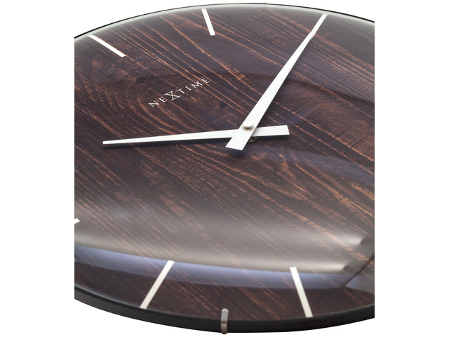 Wandklok Nextime Edge-Wood-Dome dia 35cm kunststof bruin