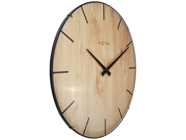 Wandklok Nextime Edge-Wood-Dome dia 35cm kunststof licht bruin