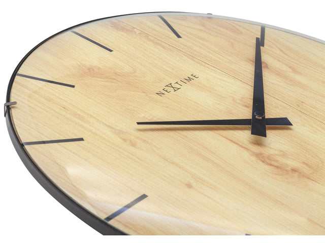 Wandklok Nextime Edge-Wood-Dome dia 35cm kunststof licht bruin
