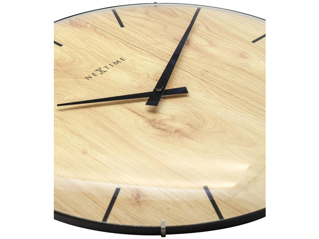Wandklok Nextime Edge-Wood-Dome dia 35cm kunststof licht bruin
