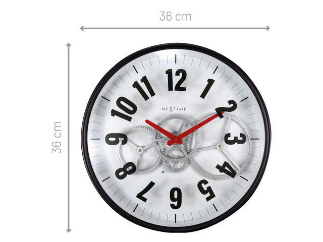 Wandklok Nextime 36cm Gear Clock wit metaal/glas