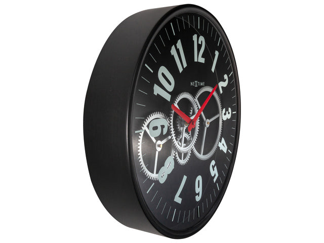 Wandklok Nextime 36cm Gear Clock zwart metaal/glas