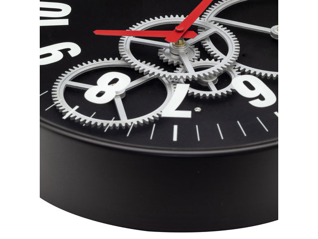 Wandklok Nextime 36cm Gear Clock zwart metaal/glas