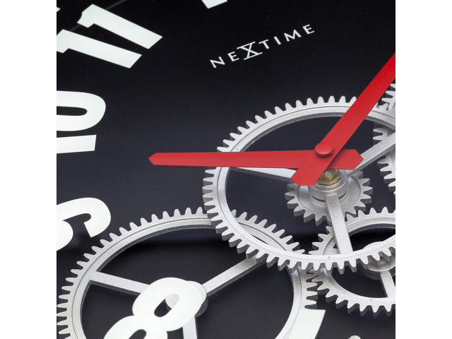 Wandklok Nextime 36cm Gear Clock zwart metaal/glas