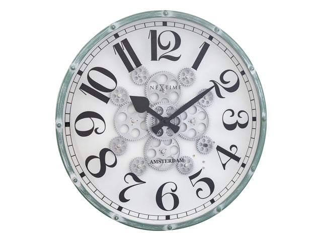 Witte Gear Klok - Grote Wandklok - 50cm - Bewegende tandwielen - "Henry" - NeXtime