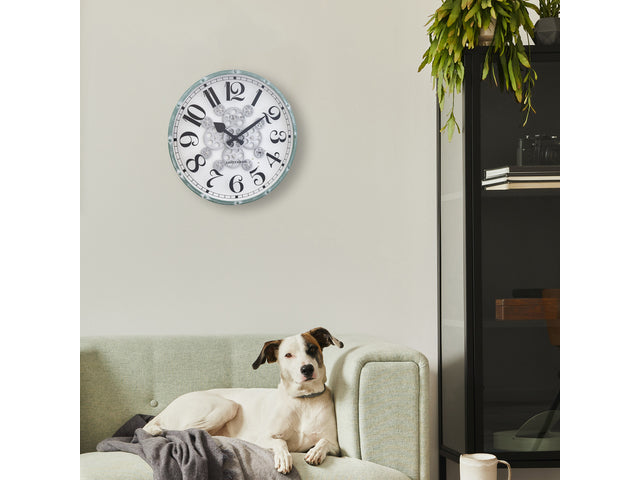Witte Gear Klok - Grote Wandklok - 50cm - Bewegende tandwielen - "Henry" - NeXtime