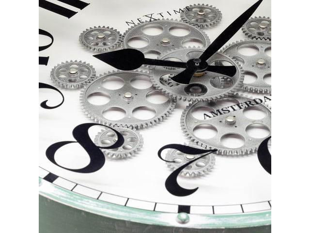 Witte Gear Klok - Grote Wandklok - 50cm - Bewegende tandwielen - "Henry" - NeXtime