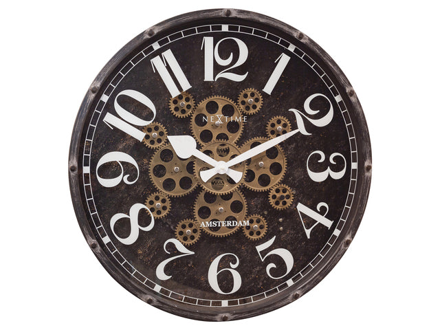 Zwarte Klok - Grote Wandklok - 50cm - Bewegende tandwielen - "Henry" - NeXtime