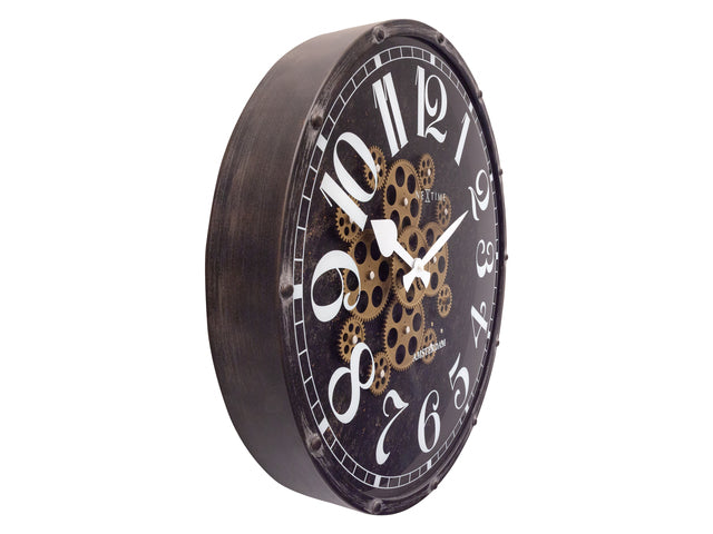 Zwarte Klok - Grote Wandklok - 50cm - Bewegende tandwielen - "Henry" - NeXtime