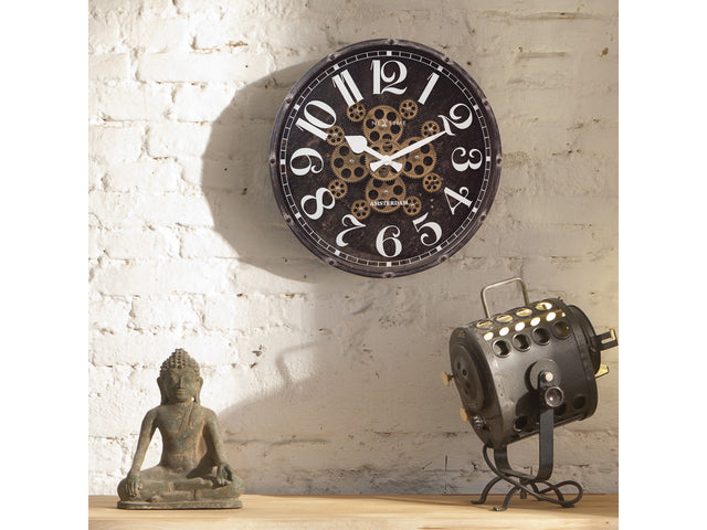Zwarte Klok - Grote Wandklok - 50cm - Bewegende tandwielen - "Henry" - NeXtime