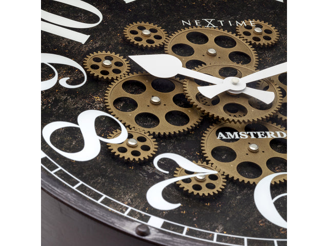 Zwarte Klok - Grote Wandklok - 50cm - Bewegende tandwielen - "Henry" - NeXtime