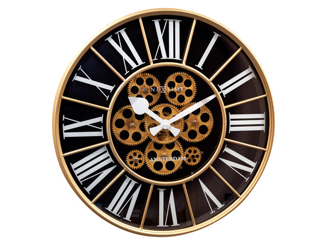 Zwarte Gear Klok - Grote Wandklok - 50cm - Bewegende tandwielen - "William" - NeXtime
