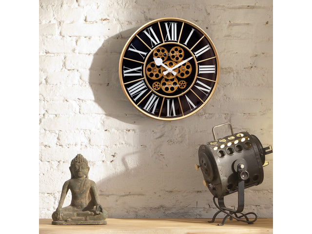 Zwarte Gear Klok - Grote Wandklok - 50cm - Bewegende tandwielen - "William" - NeXtime