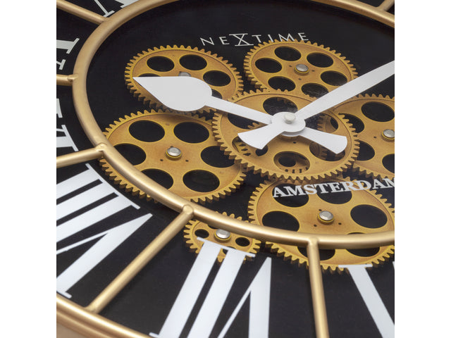 Zwarte Gear Klok - Grote Wandklok - 50cm - Bewegende tandwielen - "William" - NeXtime