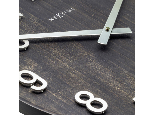 Grote wandklok - 50cm- Stille klok - Walnoot - zwart - NeXtime "Precious"