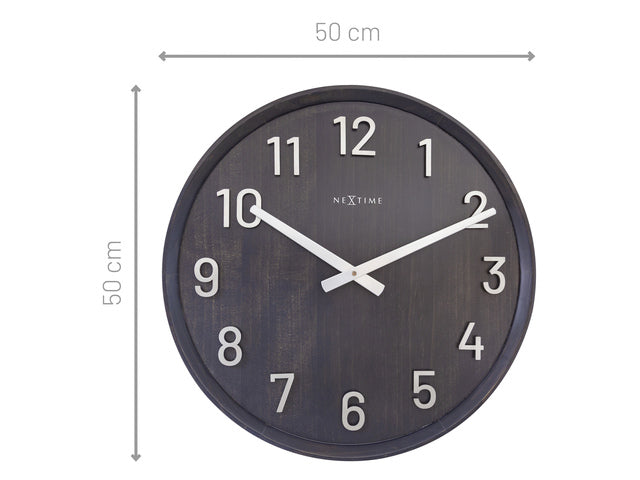 Grote wandklok - 50cm- Stille klok - Walnoot - zwart - NeXtime "Precious"