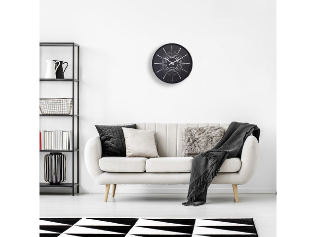 Stille wandklok - 40cm- Zwart - Metaal -NeXtime "Excentric"