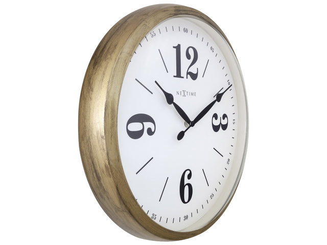 Landelijke wandklok - 39cm - Stille klok - Wit/ Goud- NeXtime "Classic"
