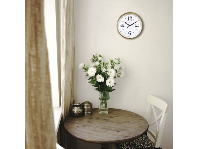 Landelijke wandklok - 39cm - Stille klok - Wit/ Goud- NeXtime "Classic"