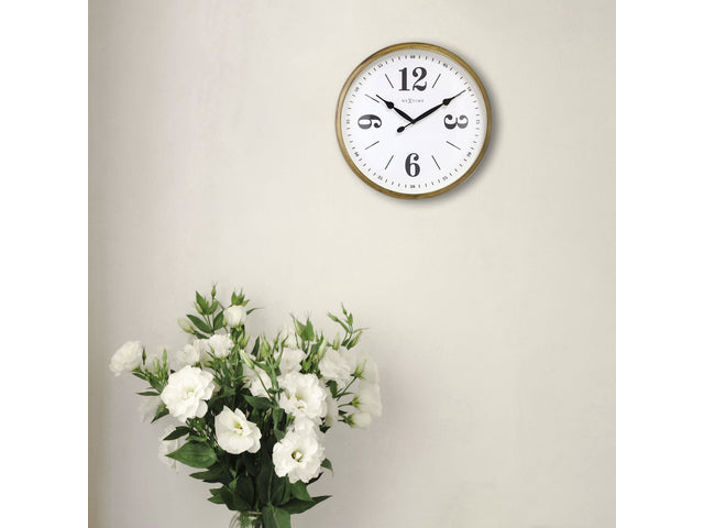 Landelijke wandklok - 39cm - Stille klok - Wit/ Goud- NeXtime "Classic"