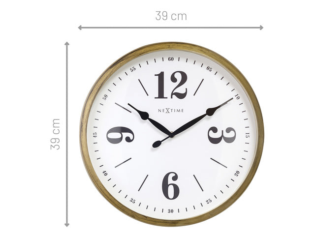 Landelijke wandklok - 39cm - Stille klok - Wit/ Goud- NeXtime "Classic"