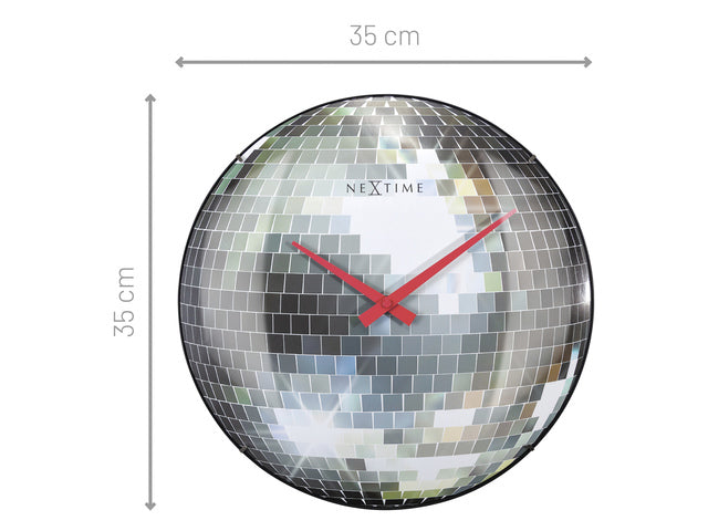 Stille wandklok - 35cm - Discobal - Koepelvormig glas - NeXtime "Disco Ball"