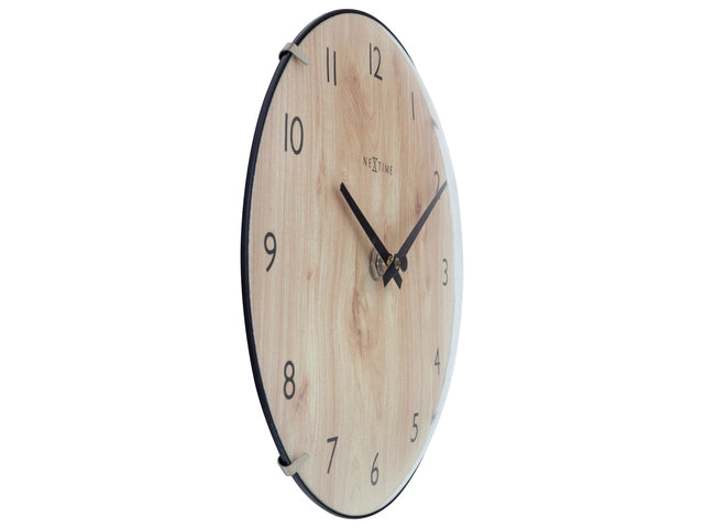 Tafelklok Nextime Edge Wood Mini 20 cm houtkleurige gebolde glazen lens