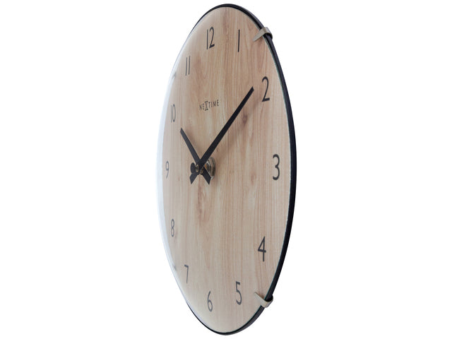 Tafelklok Nextime Edge Wood Mini 20 cm houtkleurige gebolde glazen lens