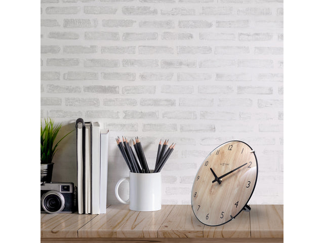 Tafelklok Nextime Edge Wood Mini 20 cm houtkleurige gebolde glazen lens