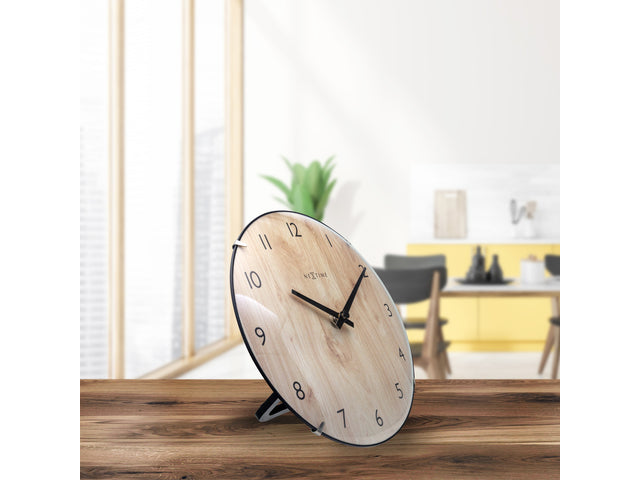 Tafelklok Nextime Edge Wood Mini 20 cm houtkleurige gebolde glazen lens