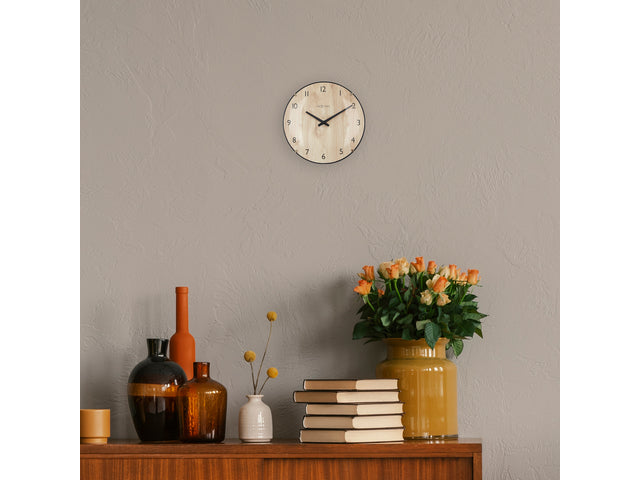 Tafelklok Nextime Edge Wood Mini 20 cm houtkleurige gebolde glazen lens