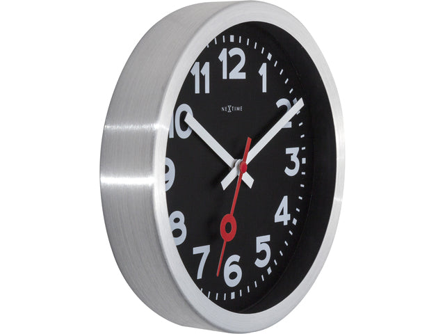 Wandklok NeXtime 'Station' Ø19 cm, geborsteld aluminium zwart
