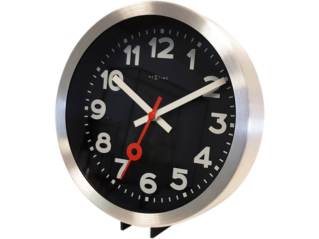 Wandklok NeXtime 'Station' Ø19 cm, geborsteld aluminium zwart