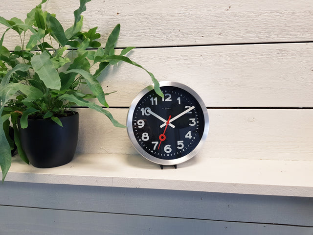 Wandklok NeXtime 'Station' Ø19 cm, geborsteld aluminium zwart