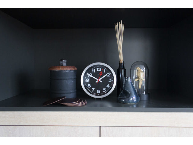 Wandklok NeXtime 'Station' Ø19 cm, geborsteld aluminium zwart