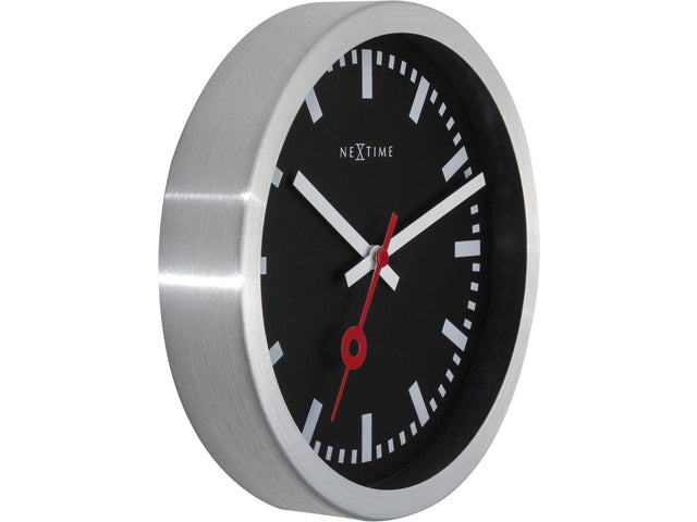 Wandklok NeXtime 'Station' Ø19 cm, geborsteld aluminium zwart