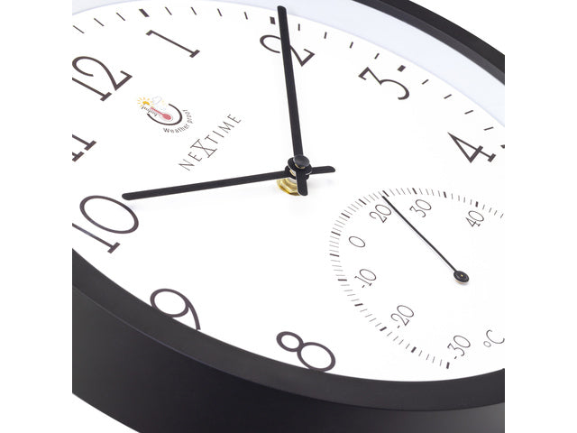 Buitenklok Nextime dia 30.5cm Marigold met temperatuur cijfers, zwarte rand witte wijzerplaat plastic