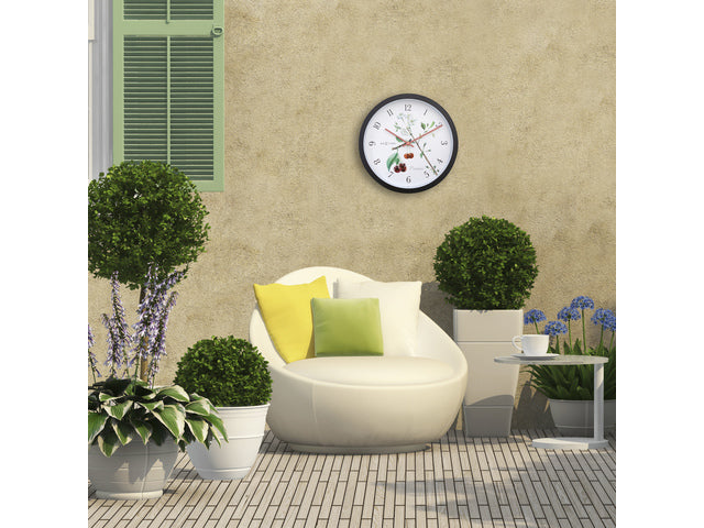 Buitenklok Nextime dia 30,5cm Prunus cijfers, zwarte rand witte wijzerplaat kunststof