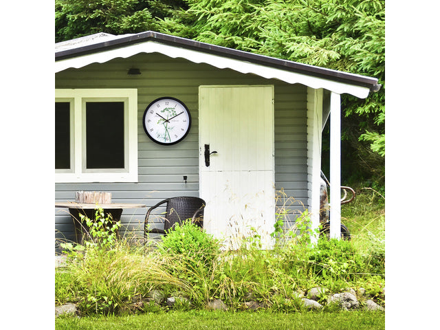 Buitenklok Nextime dia 30,5cm Anethium cijfers, zwarte rand witte wijzerplaat kunststof