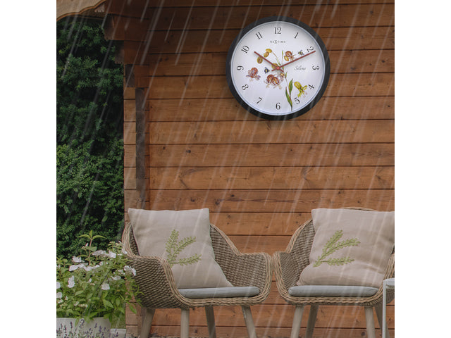 Buitenklok Nextime dia 30,5cm Silene cijfers, zwarte rand witte wijzerplaat kunststof