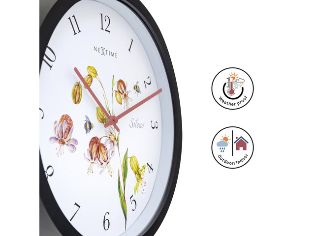 Buitenklok Nextime dia 30,5cm Silene cijfers, zwarte rand witte wijzerplaat kunststof