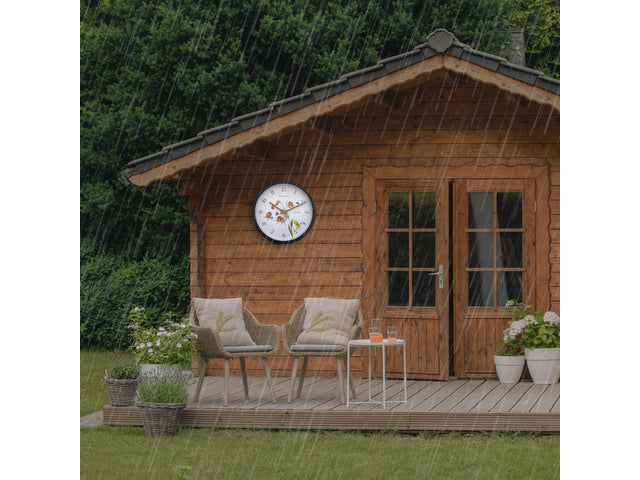 Buitenklok Nextime dia 30,5cm Silene cijfers, zwarte rand witte wijzerplaat kunststof