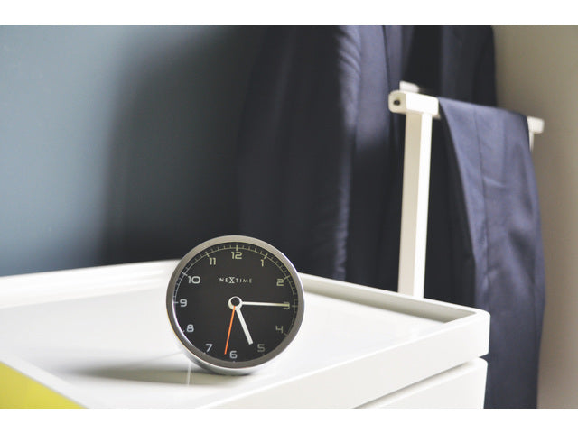 wekker NeXtime 9 x 9 x 7,5 cm, metaal, zwart, 'Bedrijfsalarm'