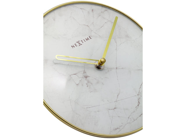 NeXtime - Tafelklok - Ø 20 cm - Glas/Metaal - Wit - 'Marmer'