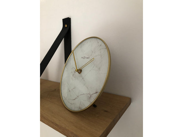 NeXtime - Tafelklok - Ø 20 cm - Glas/Metaal - Wit - 'Marmer'