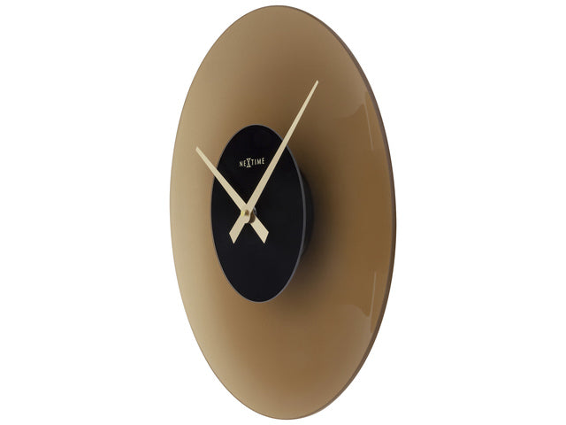 Stille wandklok - 40cm - Mat bruin - Glas - NeXtime "Float"