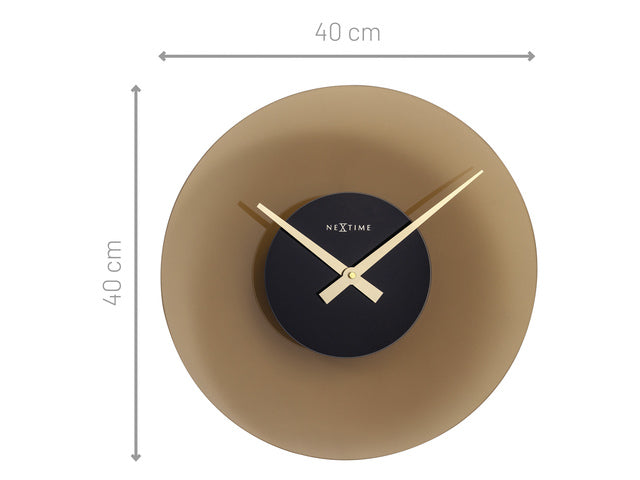 Stille wandklok - 40cm - Mat bruin - Glas - NeXtime "Float"