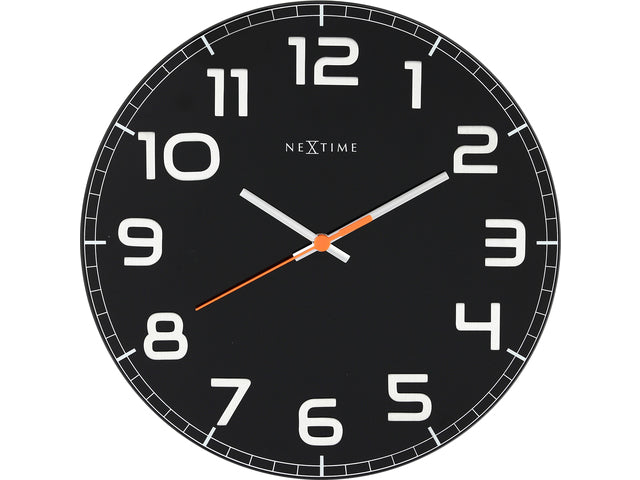 Wandklok NeXtime dia. 30 x 3,5 cm, Glas, schwarz, 'Classy Round'