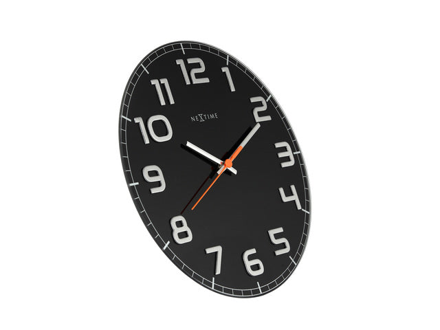 Wandklok NeXtime dia. 30 x 3,5 cm, Glas, schwarz, 'Classy Round'